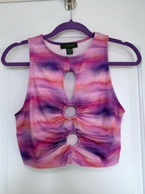 Primark Y2K Festival Fairy Cut Out Tie Die Acid Pixie Crop Top size Small Disco